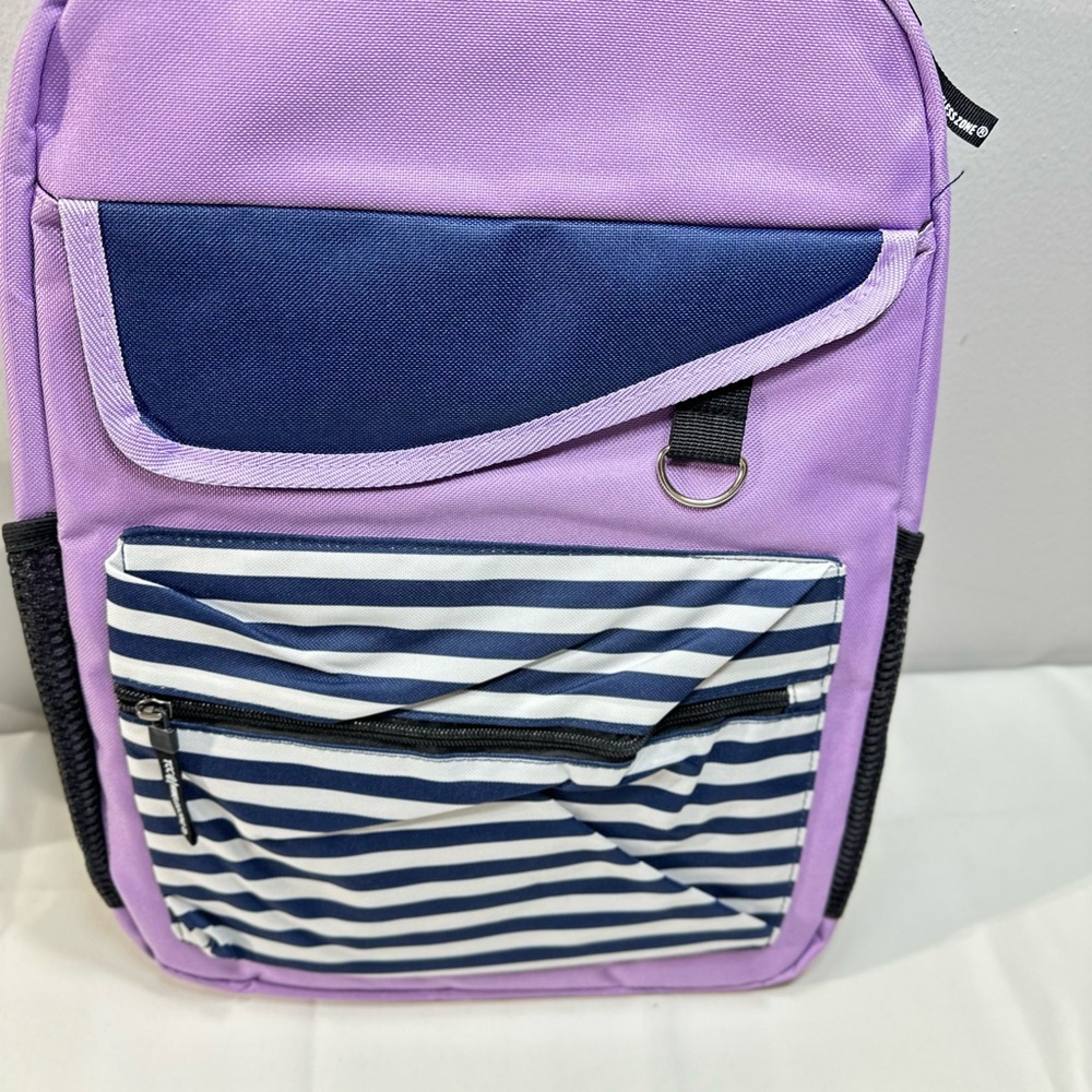 Lilac Backpack with Navy & Striped Front Pocket